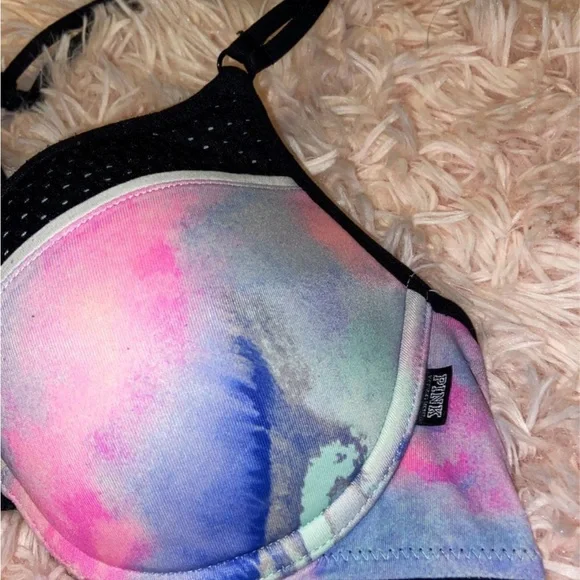 Victoria’s Secret Pink Watercolor Strappy Mesh Push Up Bra- 34B RARE - Picture 5 of 7